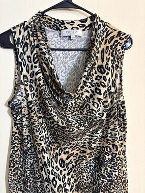 Kasper Beige and Black Animal Print Cowl Neck Sleeveless Top